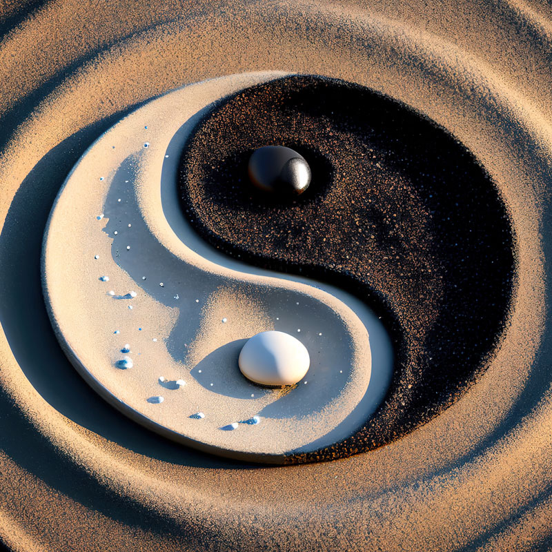 Yin und Yang Symbol im Sand - Bedeutung 