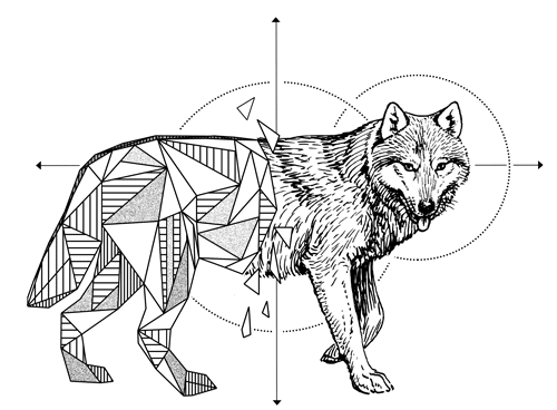 Geometrische Zeichnung Wolf